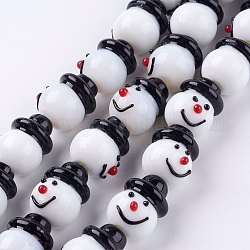 Fili di perline murano fatto a mano, per Natale, pupazzo di neve, bianco, 13x20mm, Foro: 1.5~2 mm