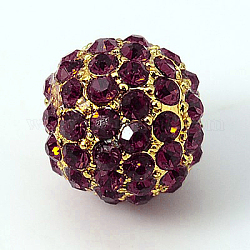 Perles de strass en alliage, Grade a, ronde, métal couleur or, améthyste, 10mm