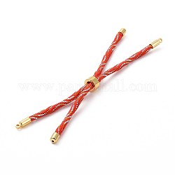 Bracelets argentés en corde de nylon, pour la fabrication de bracelets à breloques connecteurs, avec placage de crémaillère en laiton doré, Plaqué longue durée, sans cadmium et sans plomb, rouge, 8-5/8~9 pouce (22~22.8 cm), 0.3 cm, Trou: 2.6mm