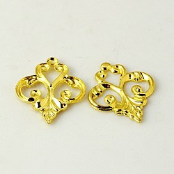 Brass Vintage Filigree Findings, Lead Free and Cadmium Free, Golden Color, Size: about 12.5mm wide, 15.5mm long, 1mm thick