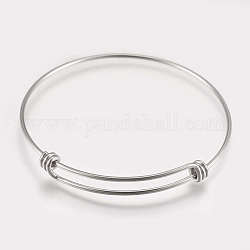 304 bracelets extensibles en acier inoxydable, couleur inoxydable, diamètre intérieur: 2-1/2 pouce (6.2~6.6 cm),  largeur de 1.5 mm