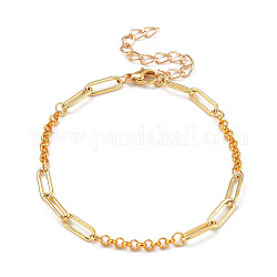 Brass Paperclip & Rolo Chain Bracelets, with 304 Stainless Steel Lobster Claw Clasps, Golden, 7.48 inch(19cm)