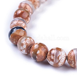 Tibetan Style Striped Pattern dZi Beads, Natural Agate, Dyed, Faceted, Round, 8mm, Hole: 1mm