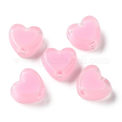 Abalorios de acrílico del corazón, talón en grano, rosa, 7x8x4mm, agujero: 1.8 mm, aproximamente 2777 unidades / 500 g