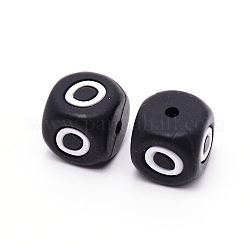 Perles de silicone, cube avec letter.o, noir, 12x12x12mm, Trou: 2mm