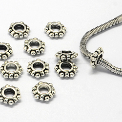 Metall Großlochperlen, Großloch perlen, Rondell, Antik Silber Farbe, 12x10.5x3.5 mm, Bohrung: 4.5 mm