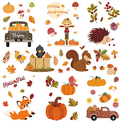 8 Sheets 8 Styles Autumn PVC Waterproof Wall Stickers, Self-Adhesive Decals, for Window or Stairway Home Decoration, Rectangle, Leaf, 200x145mm, about 1 sheets/style