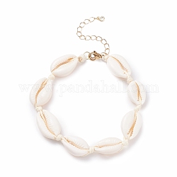 Bracelet de cheville en perles de cauri naturel tressé pour femme, bisque, 8-5/8 pouce (22 cm)