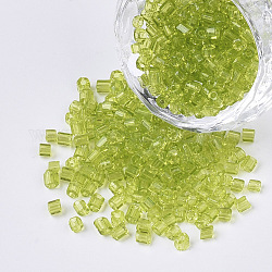 6/0 deux verre taillé perles de rocaille, hexagone, couleurs transparentes, vert jaune, 3.5~5x3.5~4mm, Trou: 1mm, environ 4500 pcs / sachet 