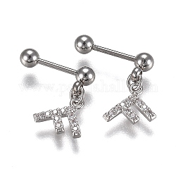 304 Stainless Steel Barbell Cartilage Earrings, with Clear Cubic Zirconia Letter F Charm, Stainless Steel Color, 13.5mm, Pin: 0.8mm, 12pcs/set