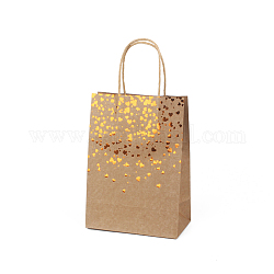 Bolsas de papel kraft estilo estampado, con mango, bolsas de regalo, bolsas de compra, Rectángulo, patrón del corazón, 15x8x21 cm
