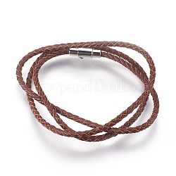 Cuero trenzado cordón envolver pulseras / collares, tres bucles, Con 304 cierre magnético de acero inoxidable., columna, coco marrón, 22.8 pulgada ~ 23 pulgadas (58~58.5 cm), 3mm