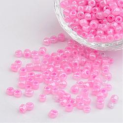 Perles de bricolage 6/0 ceyl rocailles rondes en verre, rose, taille: environ 4mm de diamètre, Trou: 1.5 mm, environ 495 pcs/50 g