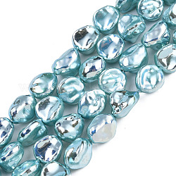 Brins de perles d'imitation en plastique ABS, de couleur plaquée ab , pépites, turquoise moyen, 12.5~13x10.5x6mm, Trou: 0.6mm, Environ 42 pcs/chapelet, 14.96 pouce ~ 15.35 pouces (38~39 cm)