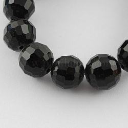 Transparent Glass Bead Strands, Faceted(96 Facets), Round, Black, 8mm, Hole: 1mm, about 72pcs/strand, 21.8 inch