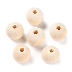 Natural Wood Beads, Undyed, Unfinished Wood, Round, Light Yellow, 15~16x14.5~15mm, Hole: 3.3~4mm