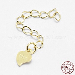925 catena di estensione in argento sterling, con charms cuore, vero placcato oro 18k, 42mm, cuore: 7x5x0.5 mm