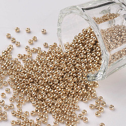 11/0 grado a cuentas de semillas de vidrio teñido, redondo, oro, 2.3x1.5mm, agujero: 1 mm, aproximamente 5300 unidades / 50 g