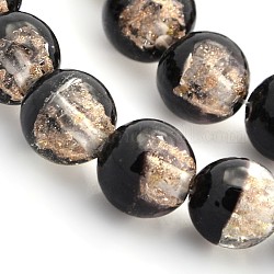 Handmade Two Tone Gold Sand Lampwork Round Beads Strands, Black, 12mm, Hole: 1.6~2mm, about 33pcs/strand, 15.7 inch