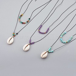 Set di collane di conchiglie di conchiglie di conchiglie, con perle naturali in pietra mista e ottone, 30.31 pollice (77 cm), 25.59 pollice (65 cm)