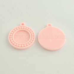 (Defective Closeout Sale: Yellowing), Resin Pendant Cabochon Settings, Flat Round, Pink, Tray: 25mm, 49x42x5mm, Hole: 4mm