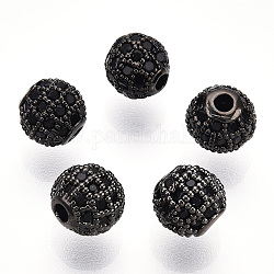 Perles de zircone cubique de placage de rack en laiton, Plaqué longue durée, ronde, gunmetal, 6x6mm, Trou: 1.5mm