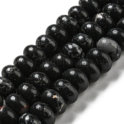 Hebras de cuentas teñidas de jaspe imperial sintético., rerondana plana, negro, 8~8.5x5~5.5mm, agujero: 1.2 mm, aproximamente 76~77 pcs / cadena, 15.20''~15.47