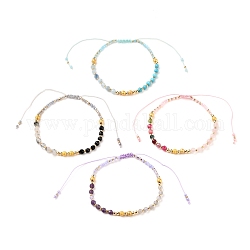 Bracelets de perles de nylon tressés réglables, avec des perles de pierres fines, perles de rocaille en verre et perles en laiton, véritable 18k plaqué or, 2-3/8~3-7/8 pouce (5.9~10.1 cm)