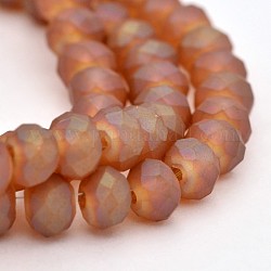 Full Rainbow Plated Faceted Rondelle Glass Beads Strands, Frosted, Chocolate, 6x4mm, Hole: 1mm, about 100pcs/strand, 17.3 inch