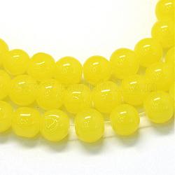 Выпечки окрашены имитация нефрита стекловолокна круглый шарик, желтые, 10~10.5 мм, отверстие : 1.5 мм, около 85 шт / нитка, 31.4 дюйм