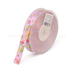 Floral Single-sided Printed Polyester Grosgrain Ribbons, Lilac, 5/8 inch(16mm), about 100yards/roll(91.44m/roll)