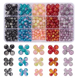 585 pièces 15 brins de perles de verre craquelées peintes à la bombe, ronde, deux tons, couleur mixte, 6~10mm, Trou: 1.3~1.6mm
