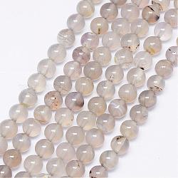 Naturelles agate grise brins de perles, ronde, 6mm, Trou: 1mm, Environ 65 pcs/chapelet, 14.96 pouce