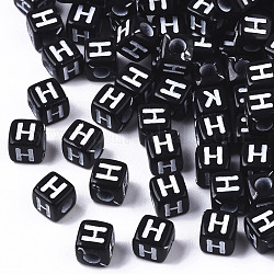 Perles acryliques opaques, trou horizontal, style alphabet, cube, noir et blanc, letter.h, 5x5x5mm, Trou: 2mm, environ 5000 pcs/500 g