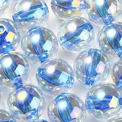 UV Plating Transparent Rainbow Iridescent Acrylic Beads, Round, Royal Blue, 16x15.5mm, Hole: 3mm