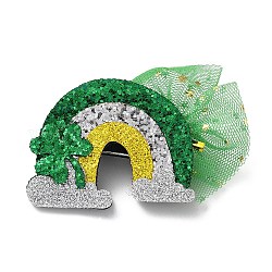 Saint Patrick's Day Sequins Felt Alligator Hair Clips, with Iron Clips, for Girl Child, Rainbow, 60x76x14.5mm