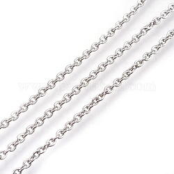 304 Stainless Steel Cable Chains, Unwelded, Flat Oval, Stainless Steel Color, 4x3x0.8mm