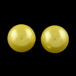 Round ABS Plastic Imitation Pearl Beads, Yellow, 20mm, Hole: 2mm, about 120pcs/500g