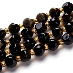 Natürliche goldenen Glanz Obsidian Perlen Stränge, mit Glasperlen, sechsseitige Himmelswürfel, 6~6.5x6~6.5x6~6.5 mm, Bohrung: 0.5 mm, ca. 25 Stk. / Strang, 7.97'' (20.25 cm)
