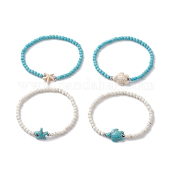 Set di braccialetti elasticizzati con perline di stelle marine turchesi sintetiche tinte in stile 4 pz 4 per donna, colore misto, diametro interno: 2-1/4 pollice (5.7 cm), 1pc / style