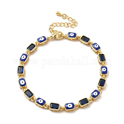 Braccialetto con catena a maglie rettangolari in smalto malocchio e zirconi cubici, gioielli in ottone dorato per le donne, blu, 7-1/4 pollice (18.5 cm)
