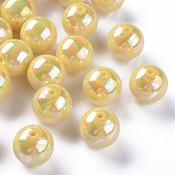 Perles acryliques opaques, de couleur plaquée ab , ronde, or, 20x19mm, Trou: 2~3mm, environ 111 pcs/500 g