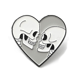 Corazón con alfiler de esmalte amante del cráneo, Broche de aleación negra de electroforesis para ropa de mochila, gris claro, 28.5x30x1.6mm