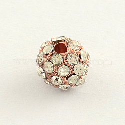 (Holiday Stock-Up Sale)Alloy Rhinestone Round Beads, Rose Gold, Crystal, 9x8mm, Hole: 2mm