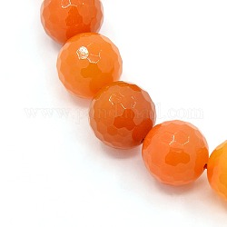 Natural Agate Round Beads Strands, Faceted, Dyed & Heated, Dark Orange, 14mm, Hole: 1mm, about 28pcs/strand, 15.35 inch