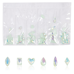Resin Rhinestone Nail Art Decoration Accessories, Mixed Shape, Pale Green, 6~11x4~6x1.5~2.5mm, about 60pcs/bag