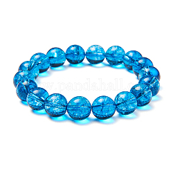 Bracelets extensibles à perles rondes en quartz craquelé naturel sunnyclue, Avec des perles de rechange, Fil élastique en fibre et fer à repasser, 50~52mm