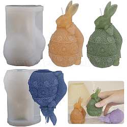 Stampi per candele in silicone fai da te, per la realizzazione di candele profumate, uovo di Pasqua e coniglio, bianco, 5.1x6.5x8.3cm