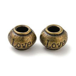 Perles européennes en alliage, Perles avec un grand trou   , rondelle avec le mot amour, bronze antique, 11.5x8.5mm, Trou: 4.6mm