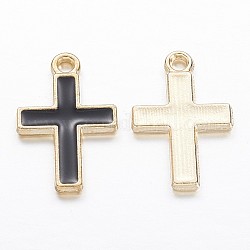 Colgantes de esmalte de aleación, cruz latina, dorado, negro, 16.5x11x1.5mm, agujero: 1.5 mm